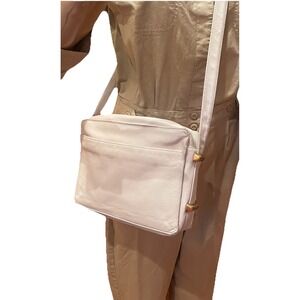 Vintage Perlina NY Ivory Leather Crossbody Shoulder Bag Soft Pebbled Adj Strap